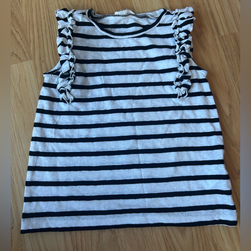 Crewcuts Black and White Striped Ruffle-Trim Tank